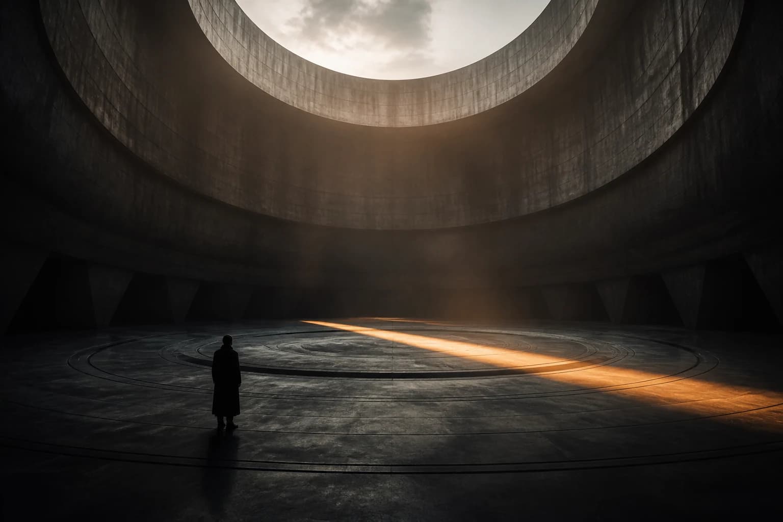 Postać w monumentalnym, filmowym obserwatorium